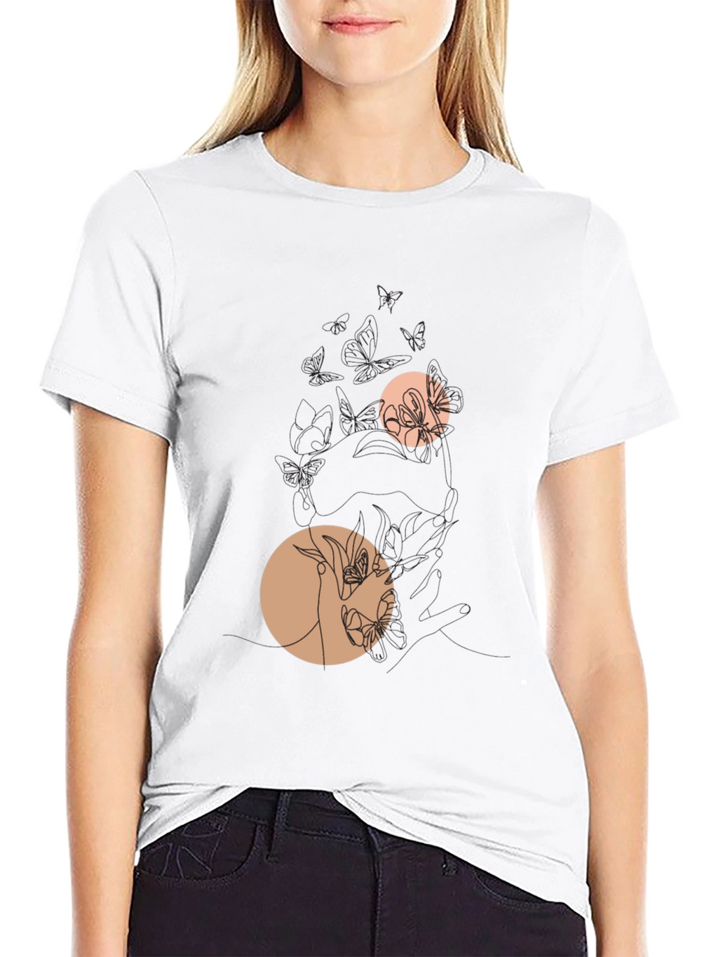 Black Graphic Tee with Floral Circles