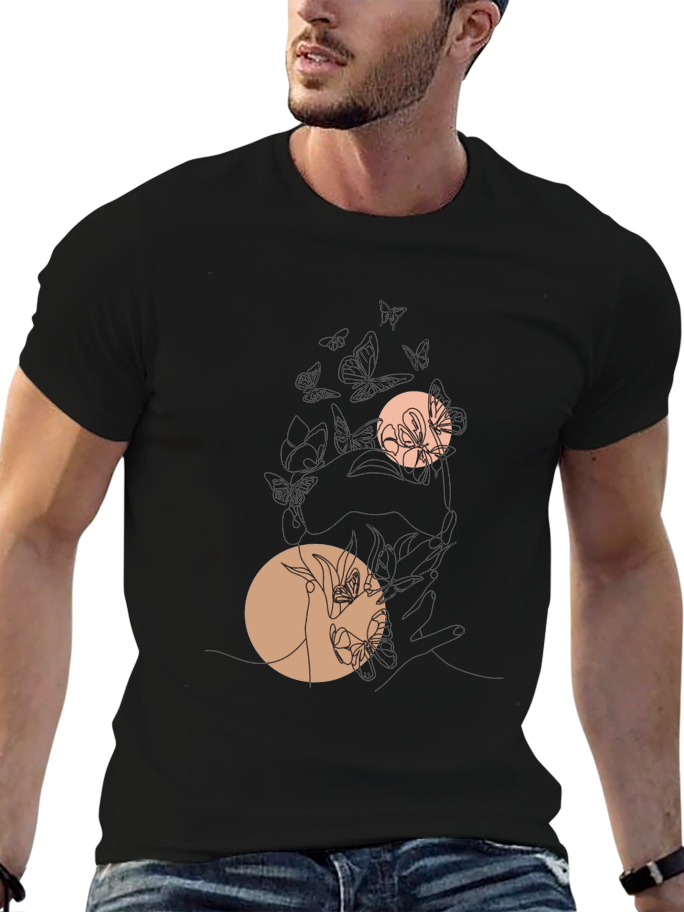 Black Graphic Tee with Floral Circles
