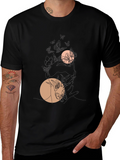 Black Graphic Tee with Floral Circles