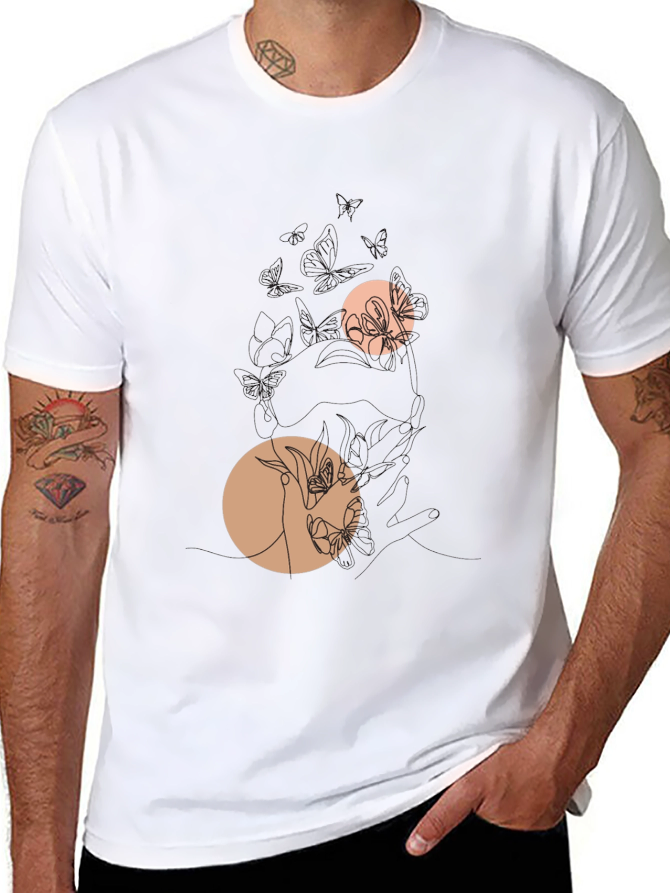Black Graphic Tee with Floral Circles