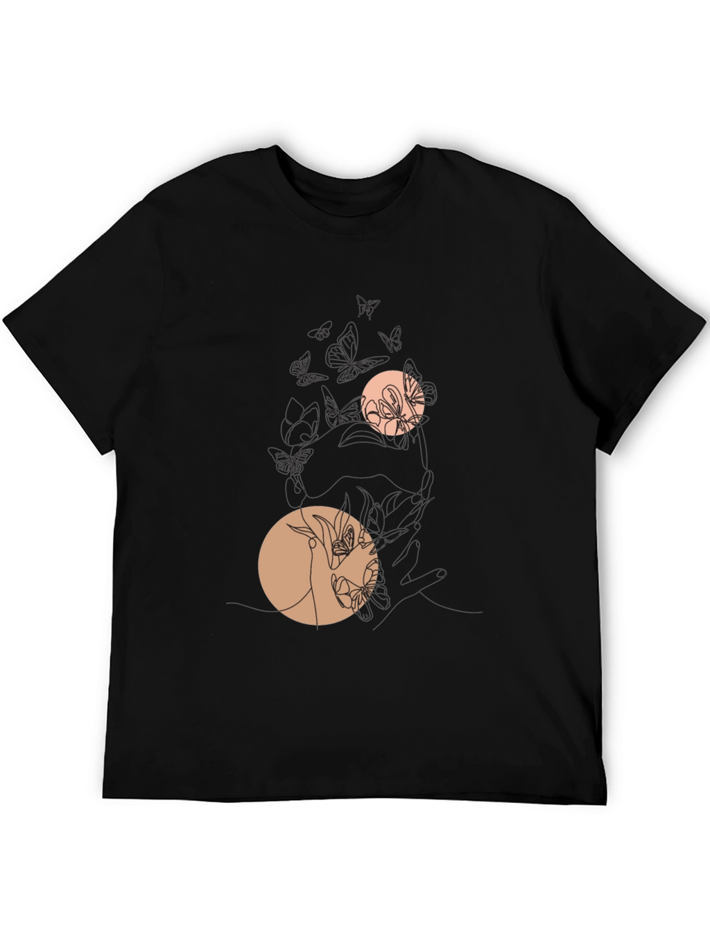 Black Graphic Tee with Floral Circles