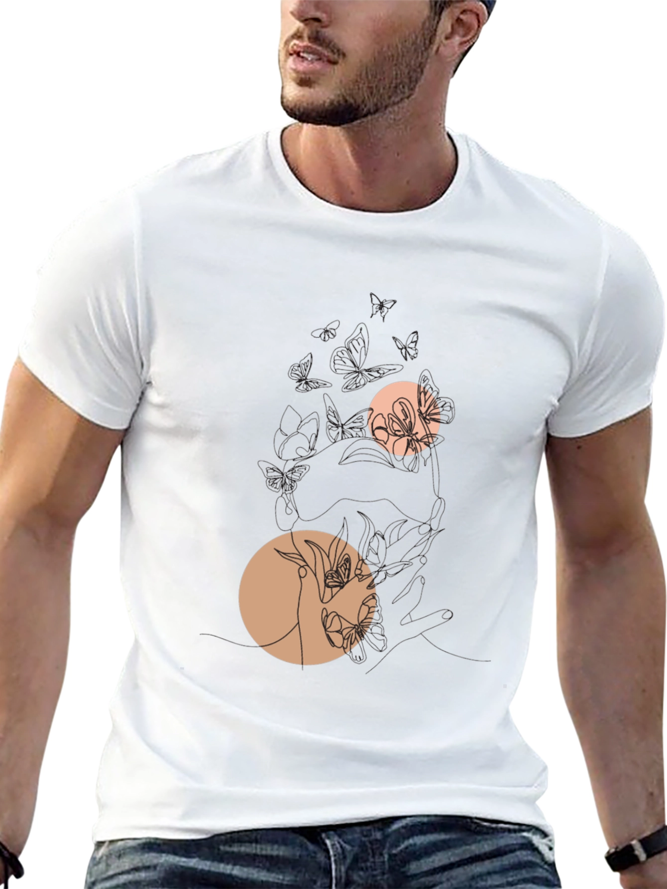 Black Graphic Tee with Floral Circles