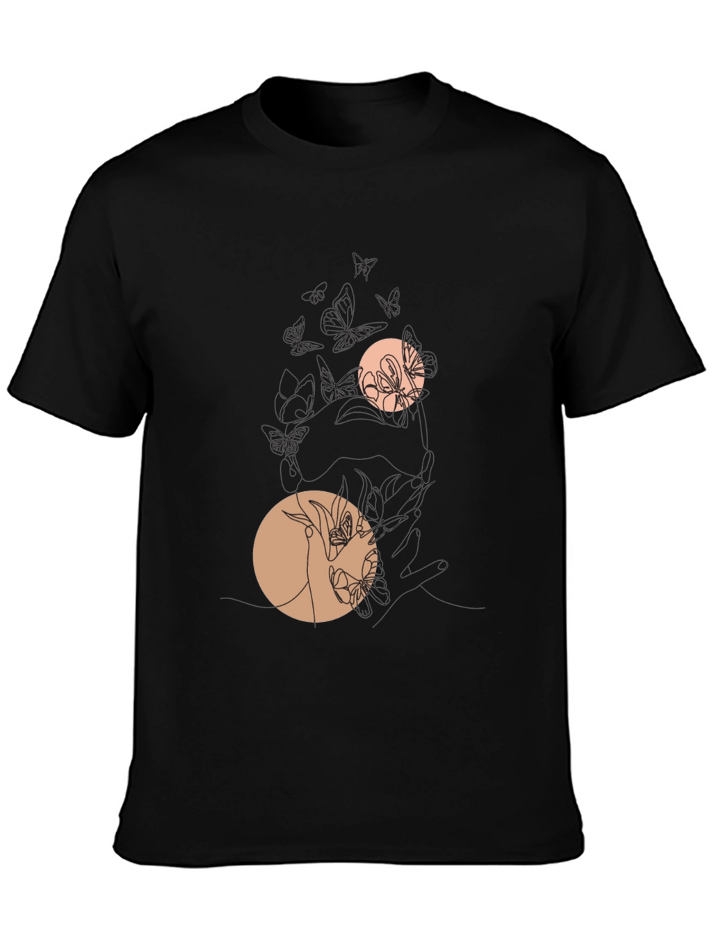 Black Graphic Tee with Floral Circles