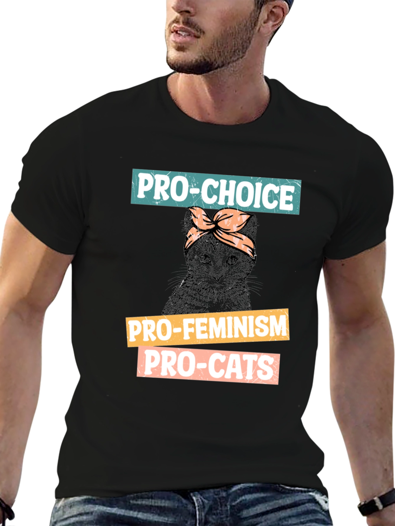 Pro-Choice Feminism Pro-Cats Black Graphic T-Shirt
