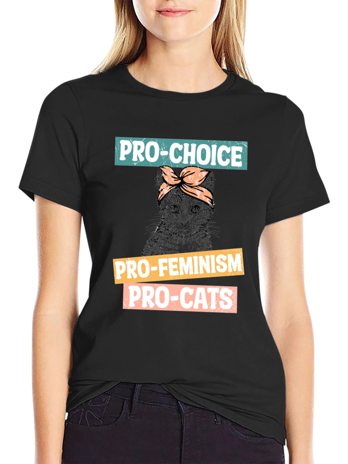 Pro-Choice Feminism Pro-Cats Black Graphic T-Shirt