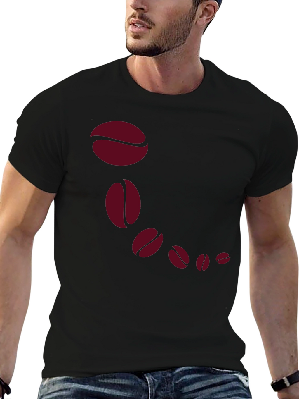 Coffee Bean Cascade Graphic Tee - Stylish Black T-Shirt