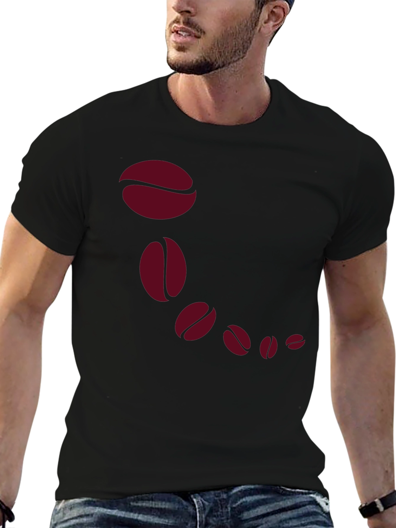 Coffee Bean Cascade Graphic Tee - Stylish Black T-Shirt