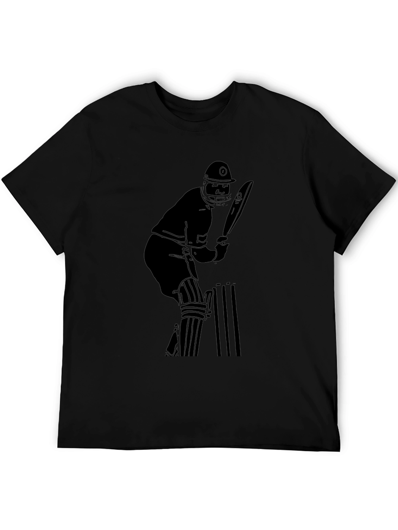 Cricket Player Graphic Tee - Black Cotton T-Shirt