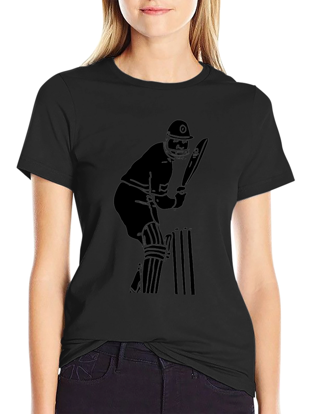 Cricket Player Graphic Tee - Black Cotton T-Shirt