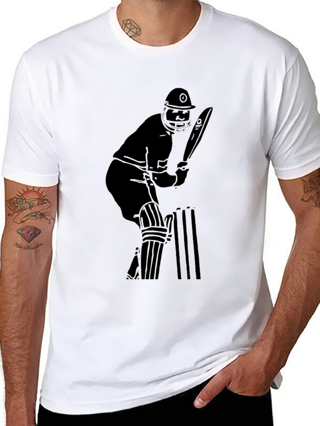 Cricket Player Graphic Tee - Black Cotton T-Shirt