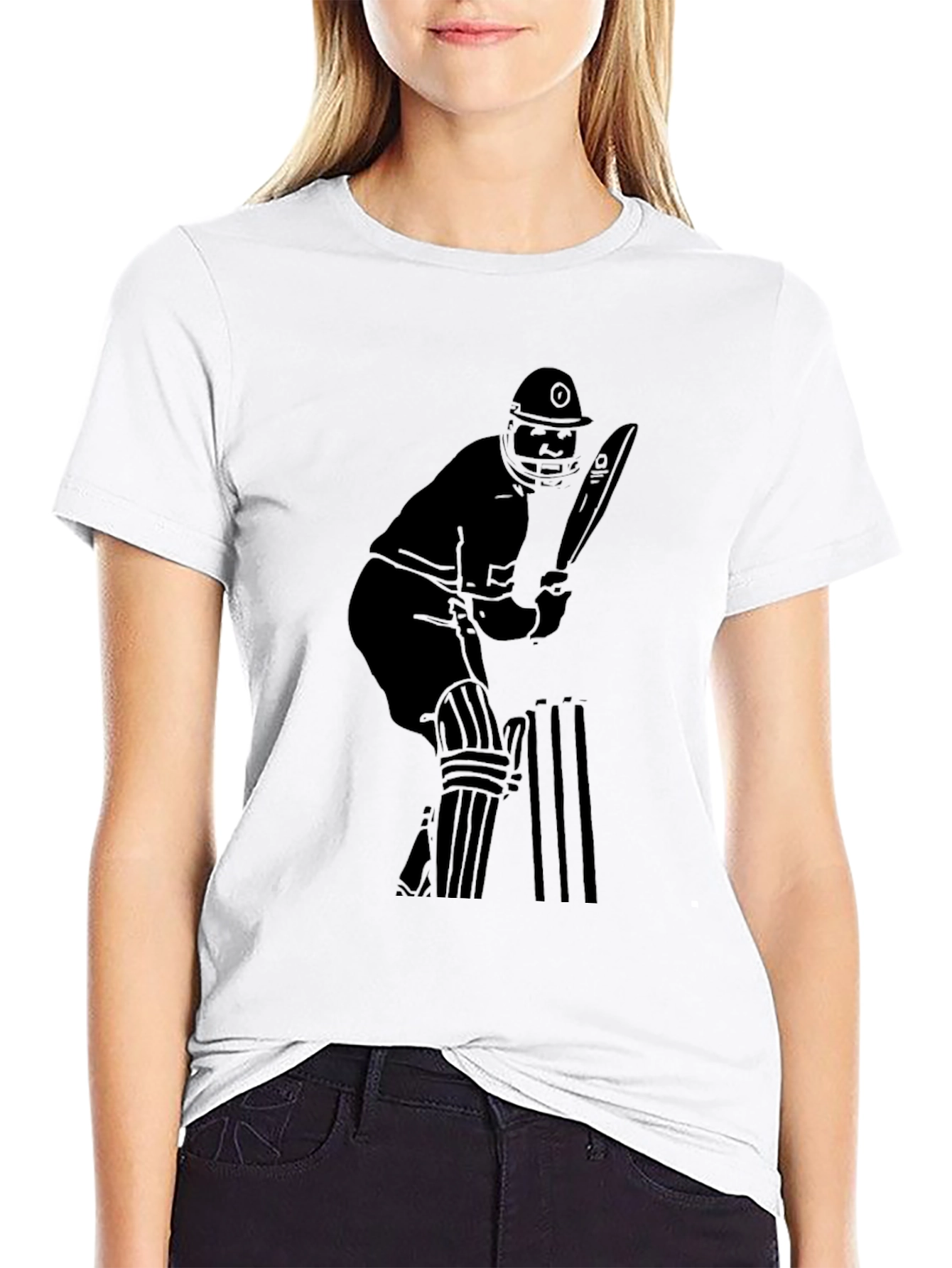 Cricket Player Graphic Tee - Black Cotton T-Shirt