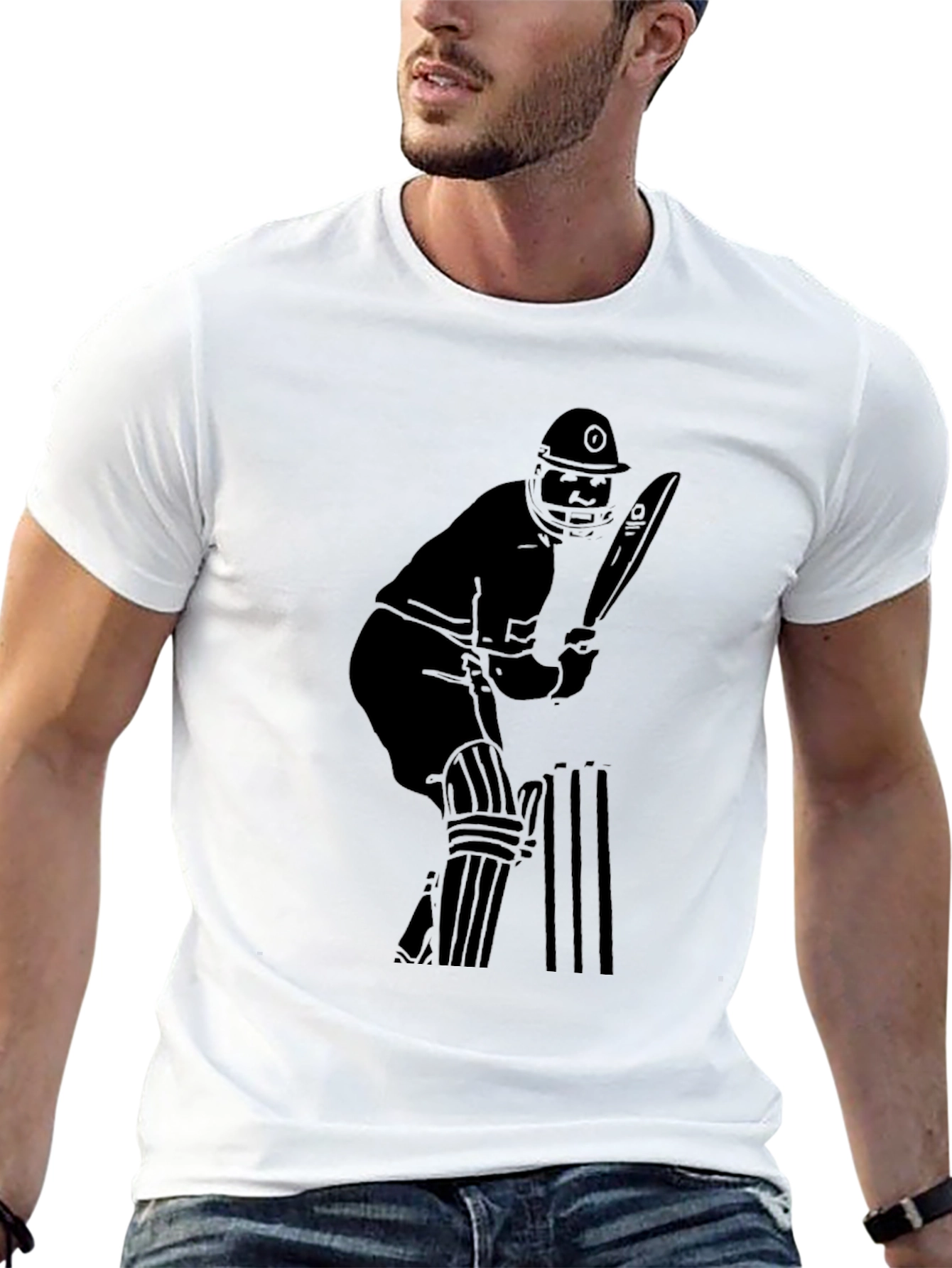 Cricket Player Graphic Tee - Black Cotton T-Shirt