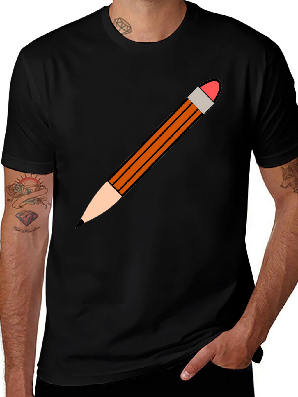 Pencil Graphic Black T-Shirt - Casual Style
