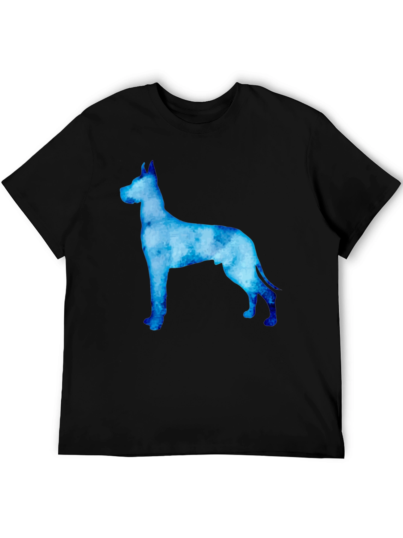 Blue Great Dane Watercolor Graphic Black T-Shirt