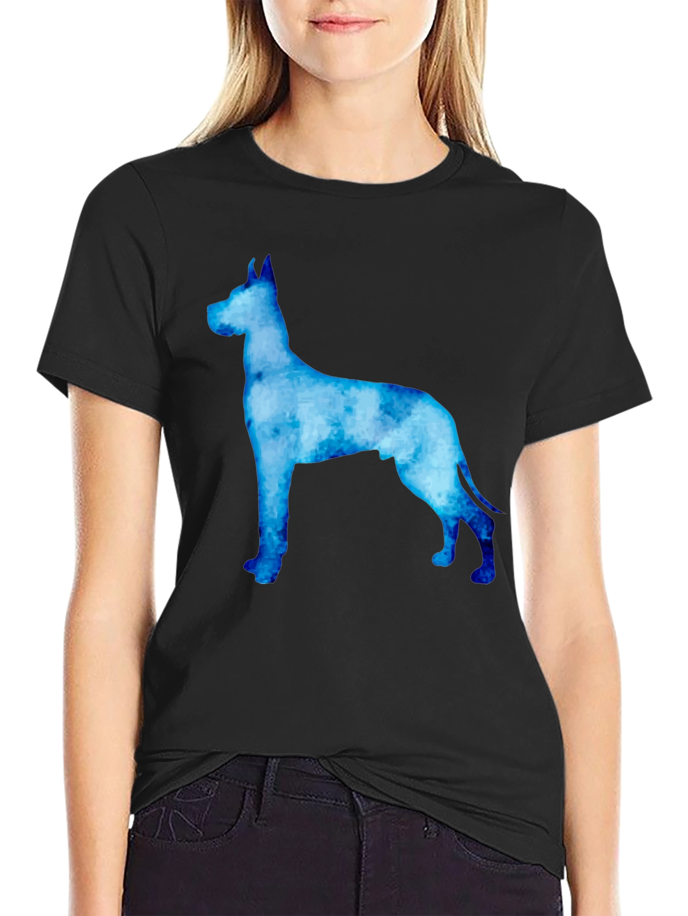 Blue Great Dane Watercolor Graphic Black T-Shirt