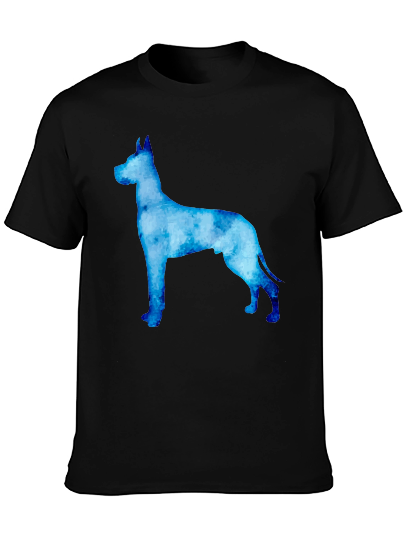Blue Great Dane Watercolor Graphic Black T-Shirt