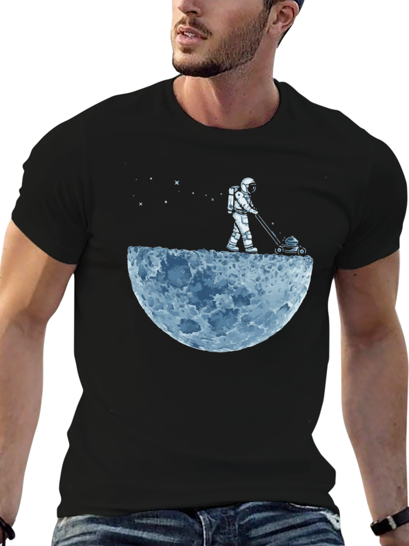 Astronaut Moon Mowing Graphic Tee - Unique Design