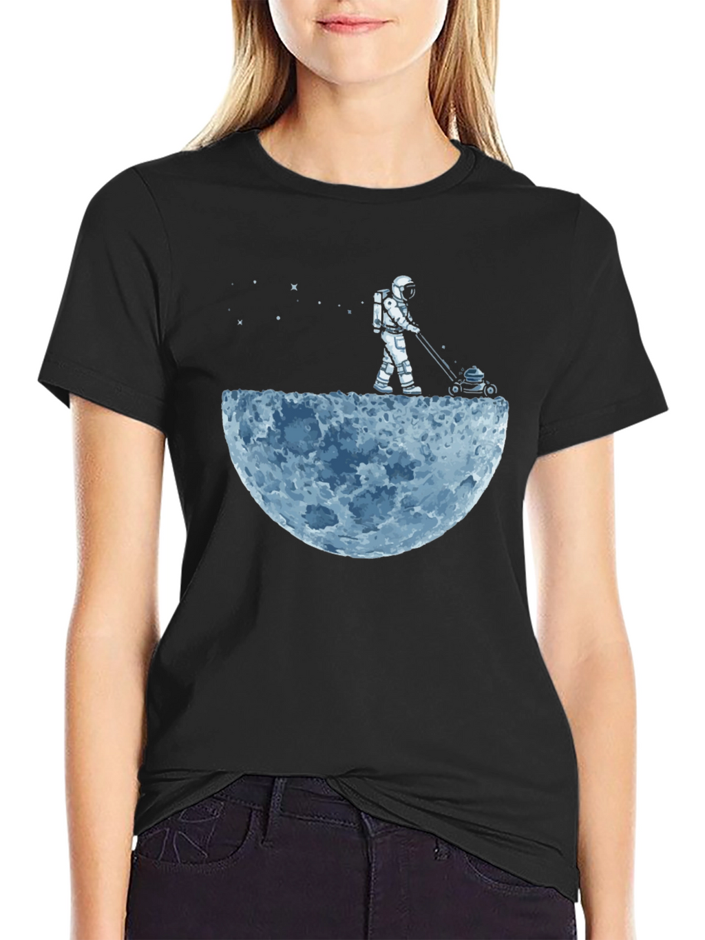 Astronaut Moon Mowing Graphic Tee - Unique Design