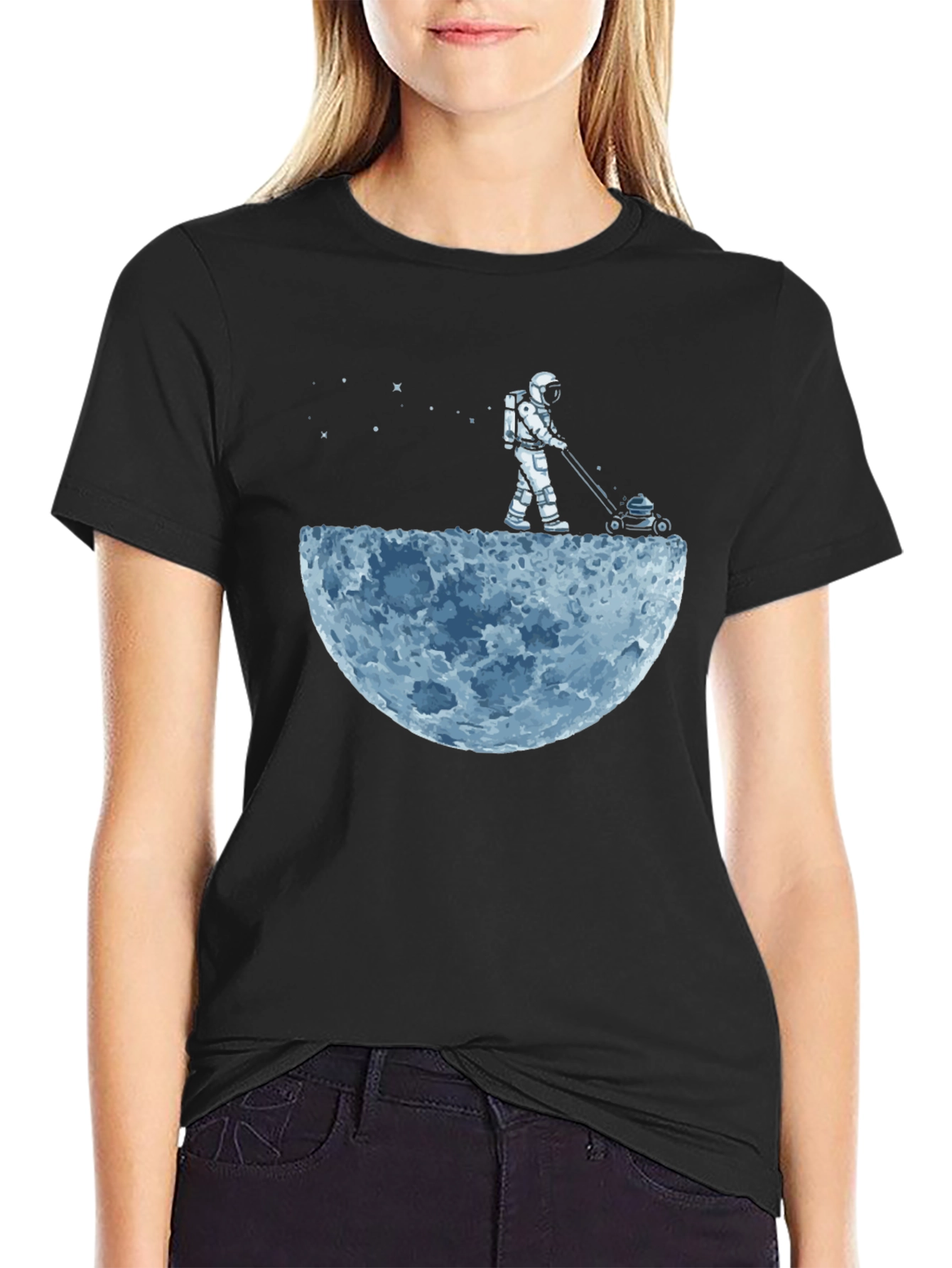 Astronaut Moon Mowing Graphic Tee - Unique Design