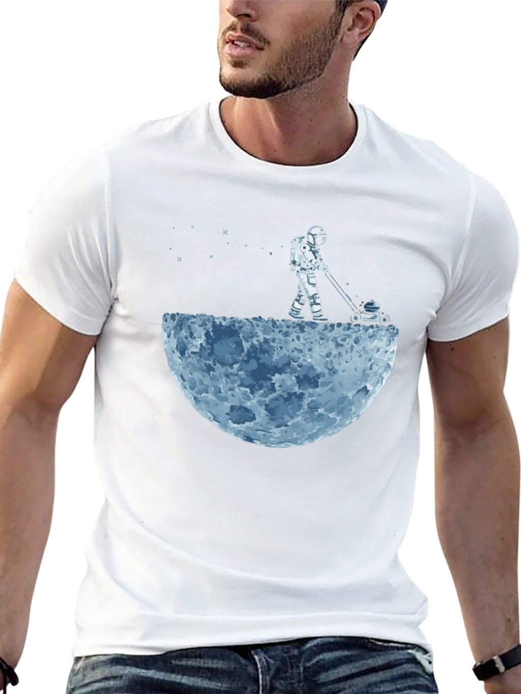 Astronaut Moon Mowing Graphic Tee - Unique Design
