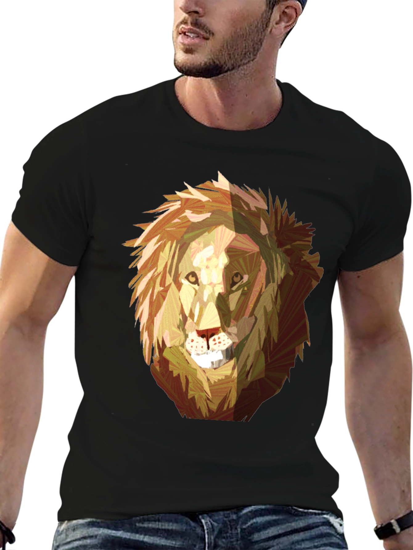 Geometric Lion Graphic Tee - Mens Black T-Shirt