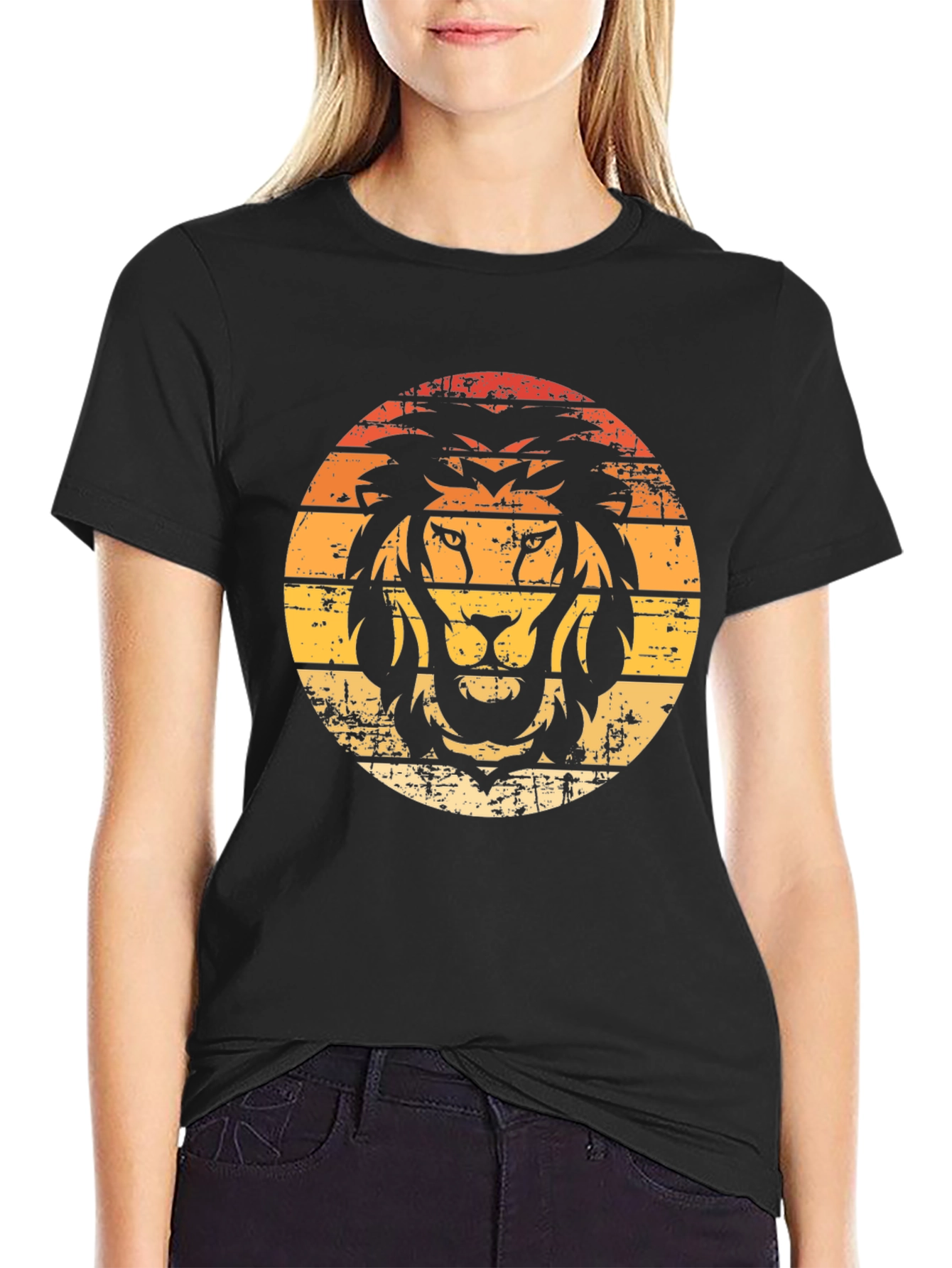 Retro Lion Graphic Tee - Vintage Sunset Style