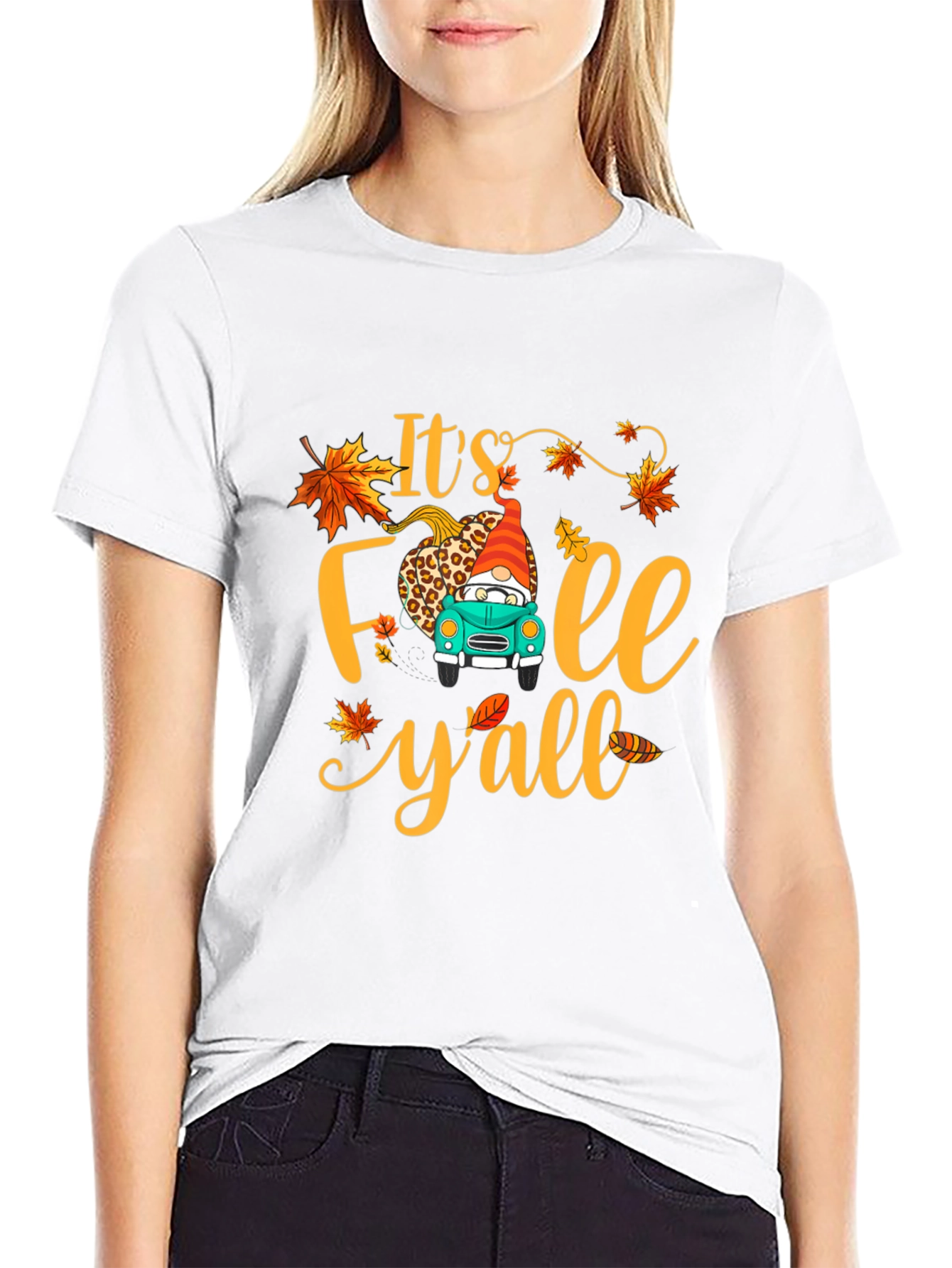 Its Fall Yall T-Shirt Autumn Gnome Truck