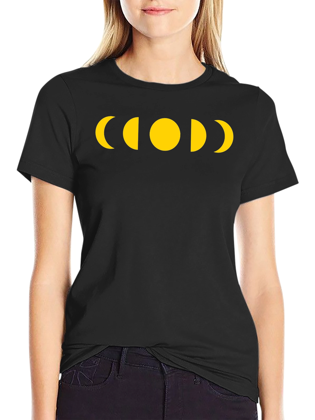Moon Phase Graphic Tee - Black Casual T-Shirt