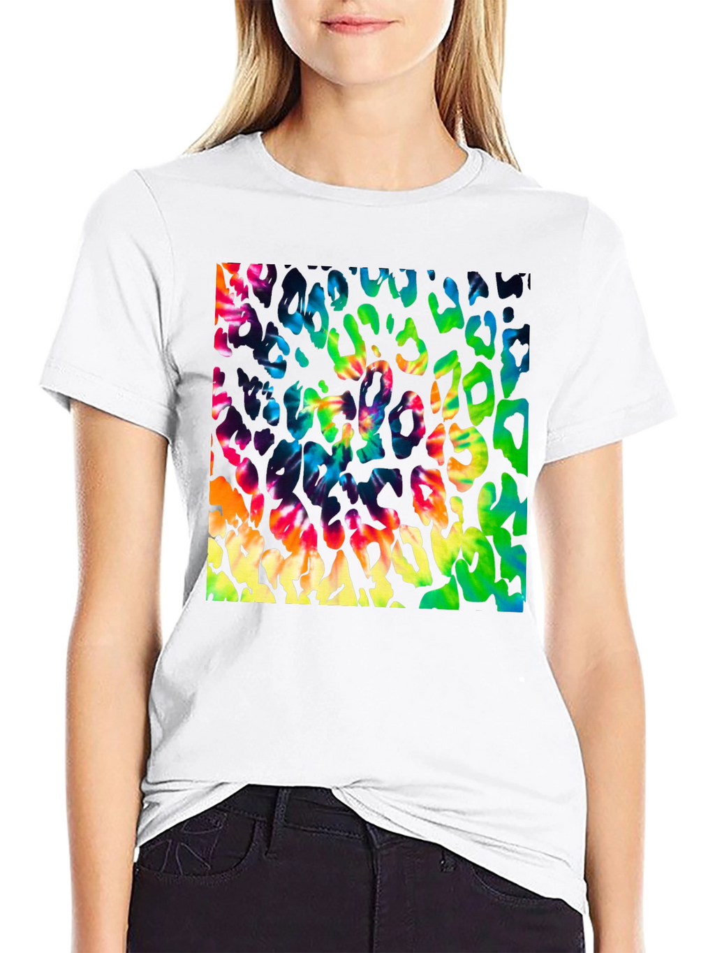 Vibrant Tie Dye Leopard Print Graphic Tee - Mens
