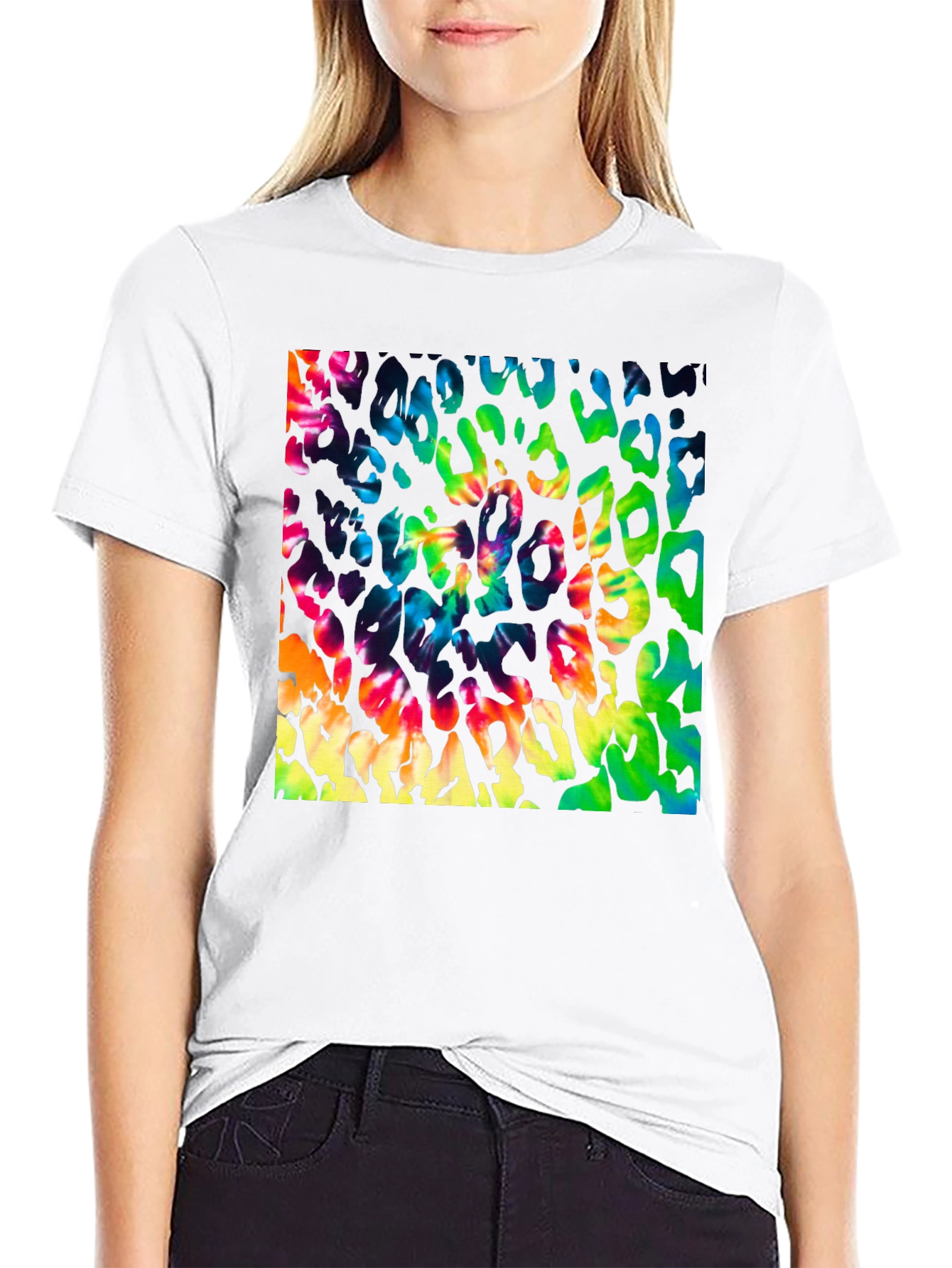 Vibrant Tie Dye Leopard Print Graphic Tee - Mens