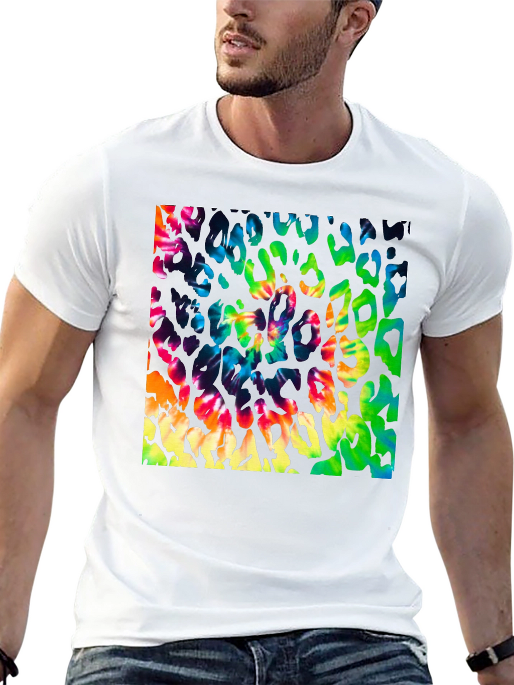 Vibrant Tie Dye Leopard Print Graphic Tee - Mens