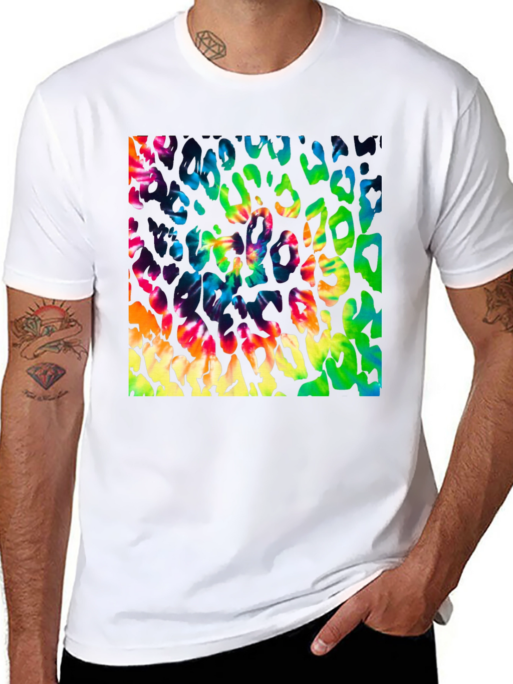 Vibrant Tie Dye Leopard Print Graphic Tee - Mens