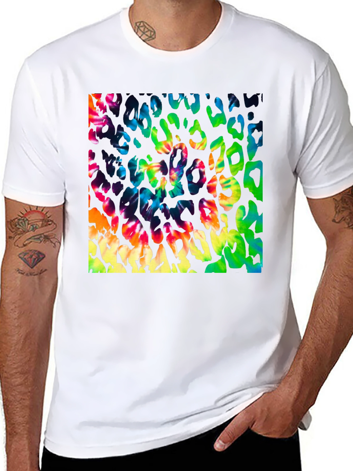Vibrant Tie Dye Leopard Print Graphic Tee - Mens