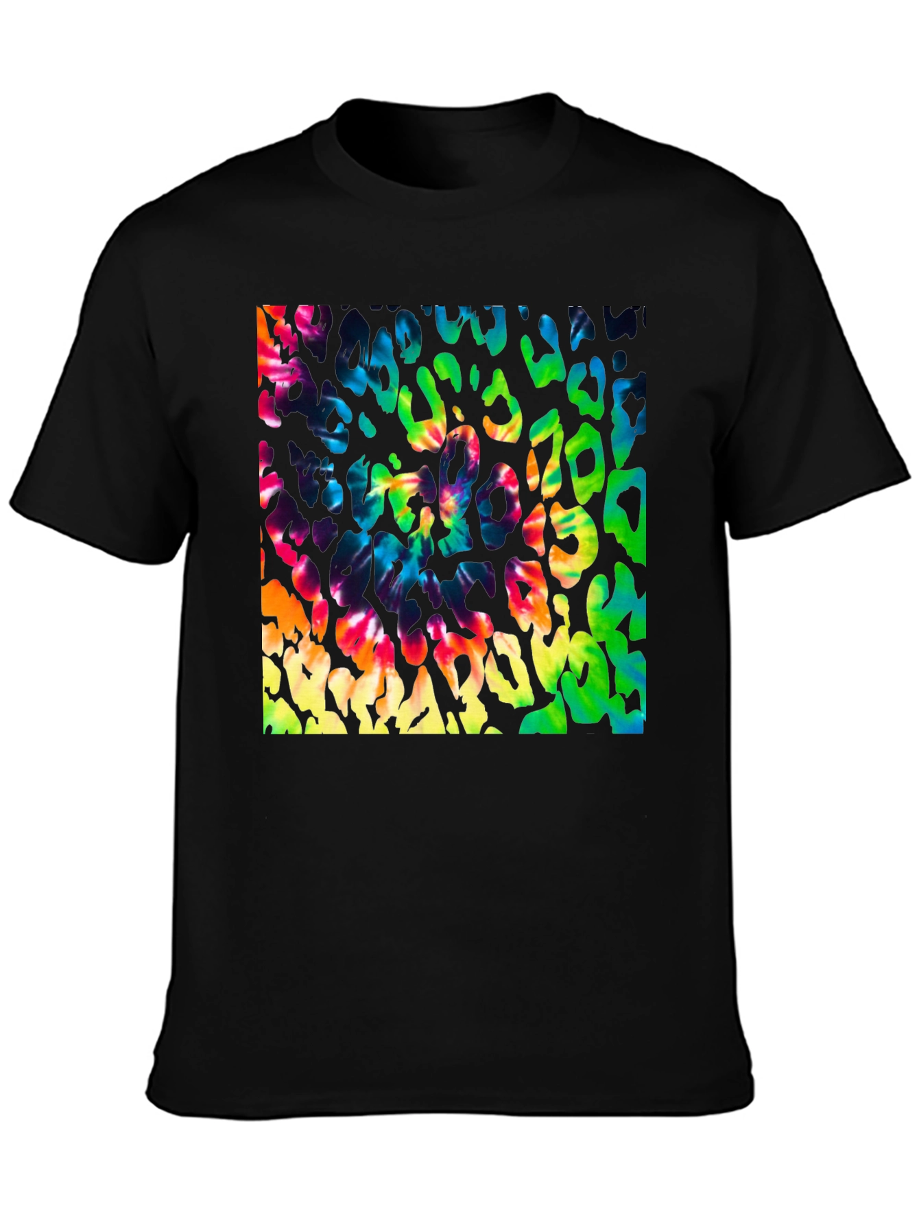 Vibrant Tie Dye Leopard Print Graphic Tee - Mens
