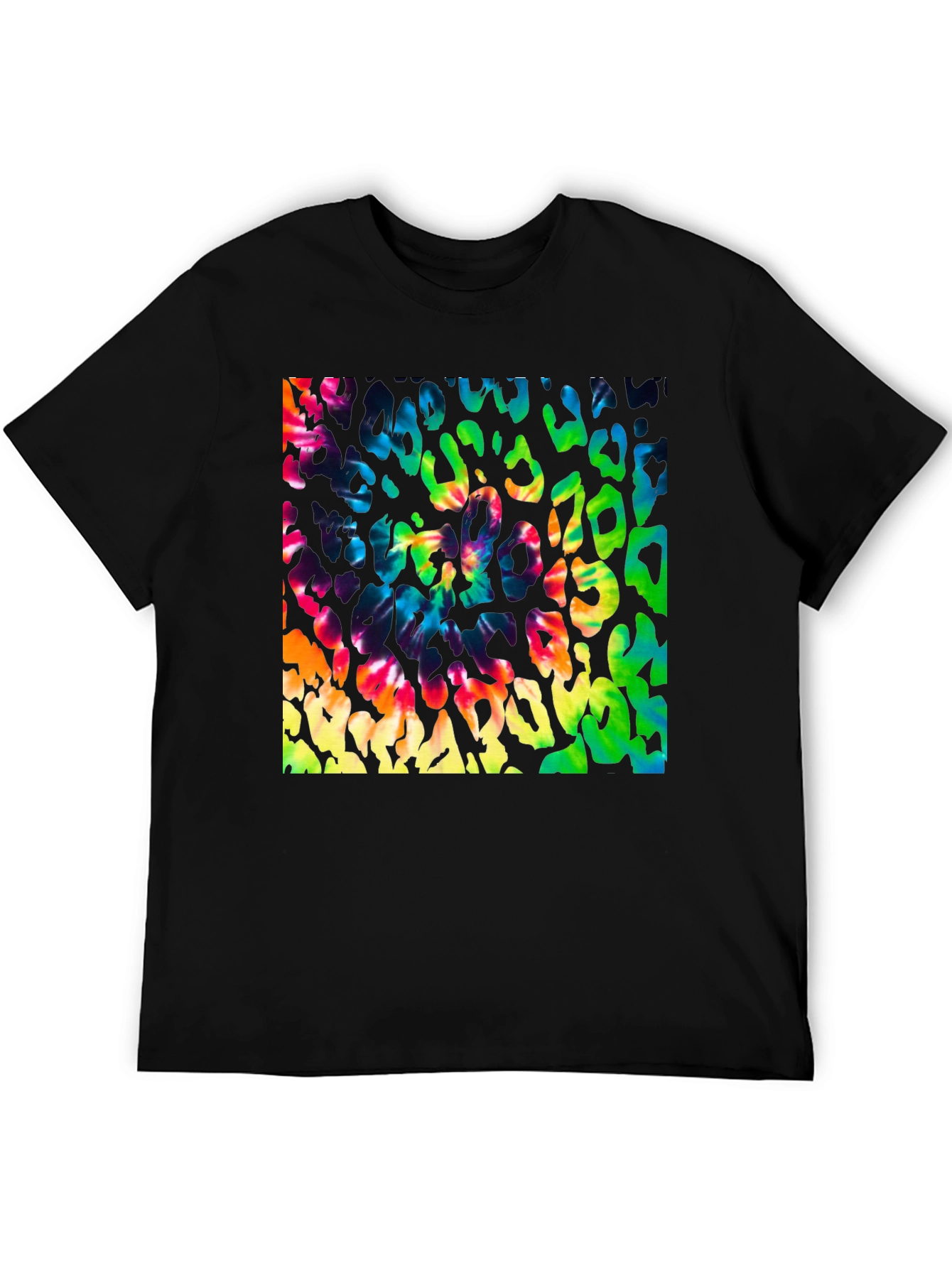Vibrant Tie Dye Leopard Print Graphic Tee - Mens