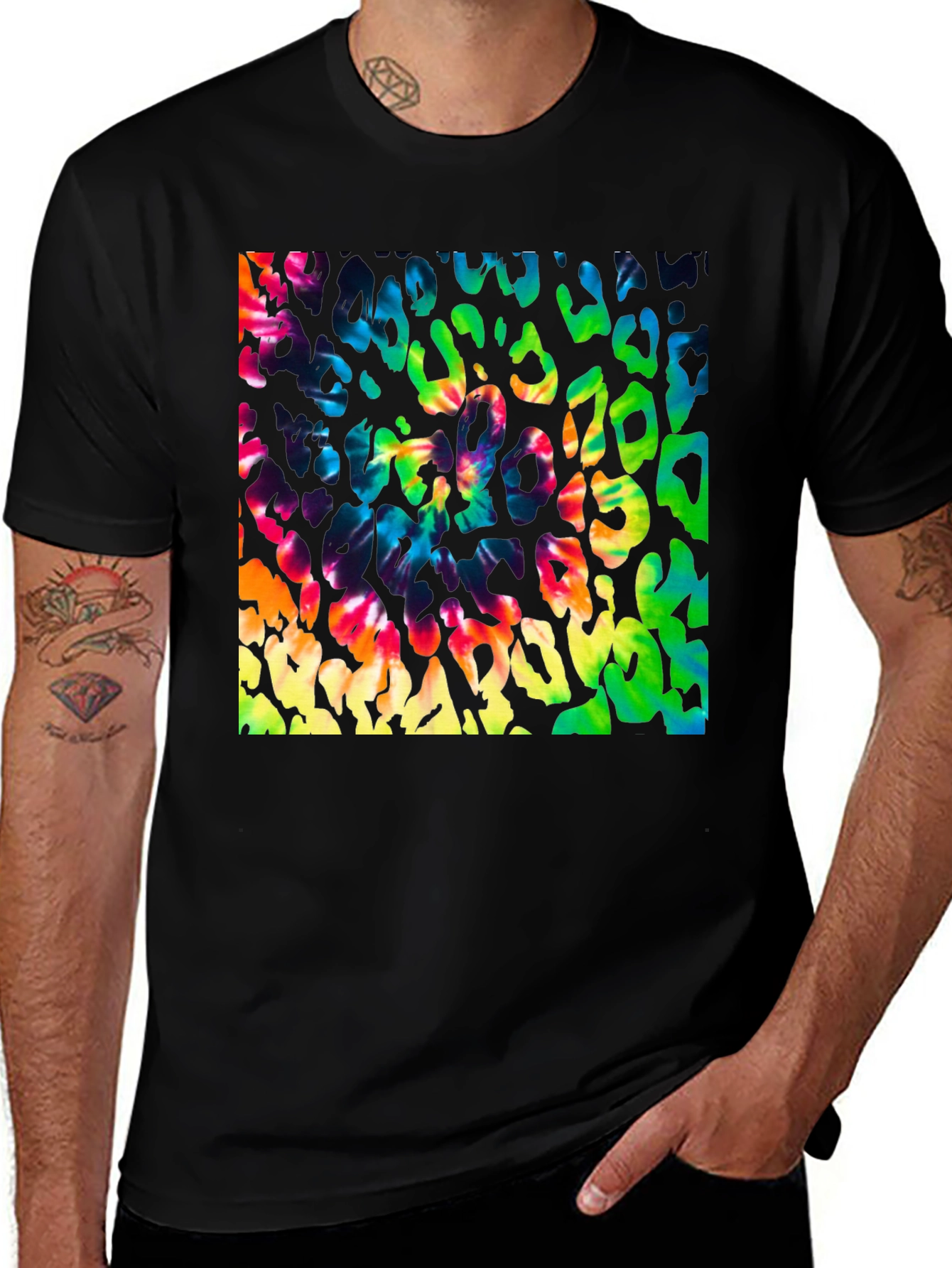 Vibrant Tie Dye Leopard Print Graphic Tee - Mens