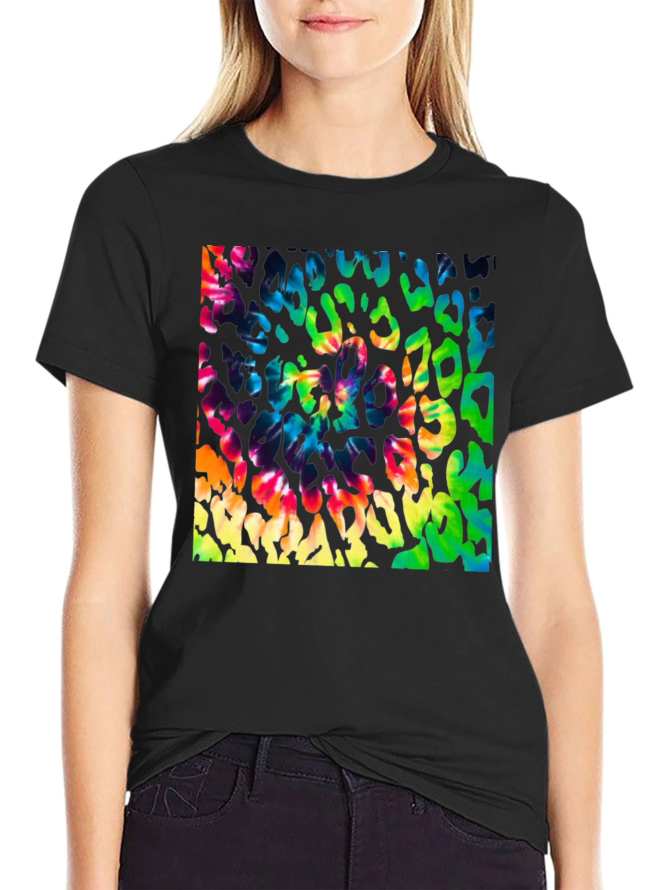 Vibrant Tie Dye Leopard Print Graphic Tee - Mens