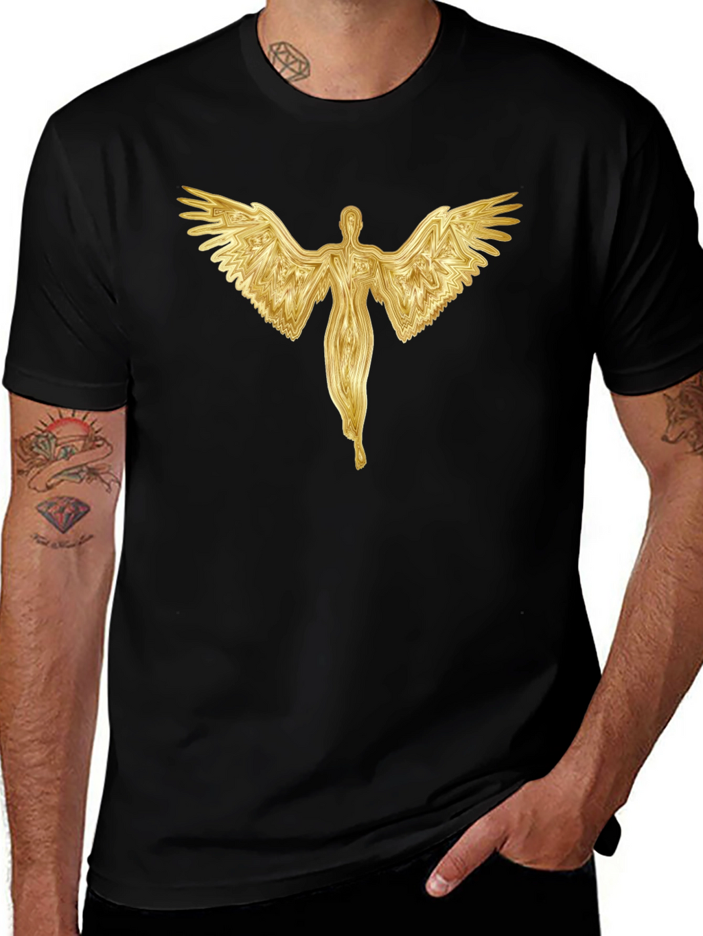 Golden Angel Graphic Black T-Shirt