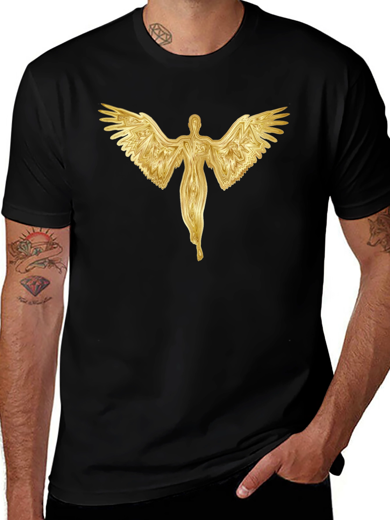 Golden Angel Graphic Black T-Shirt