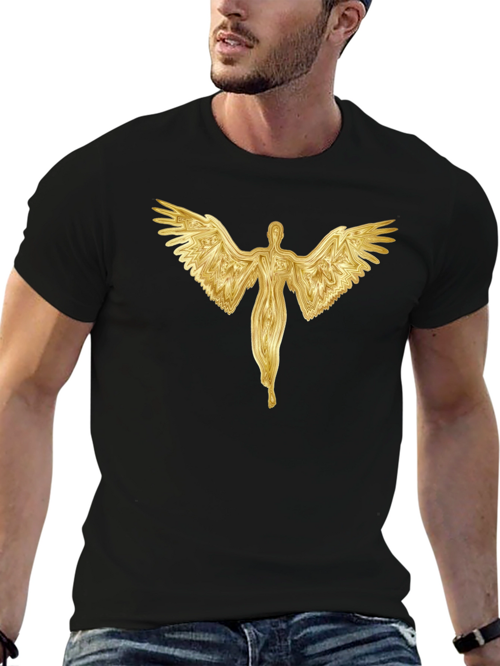 Golden Angel Graphic Black T-Shirt