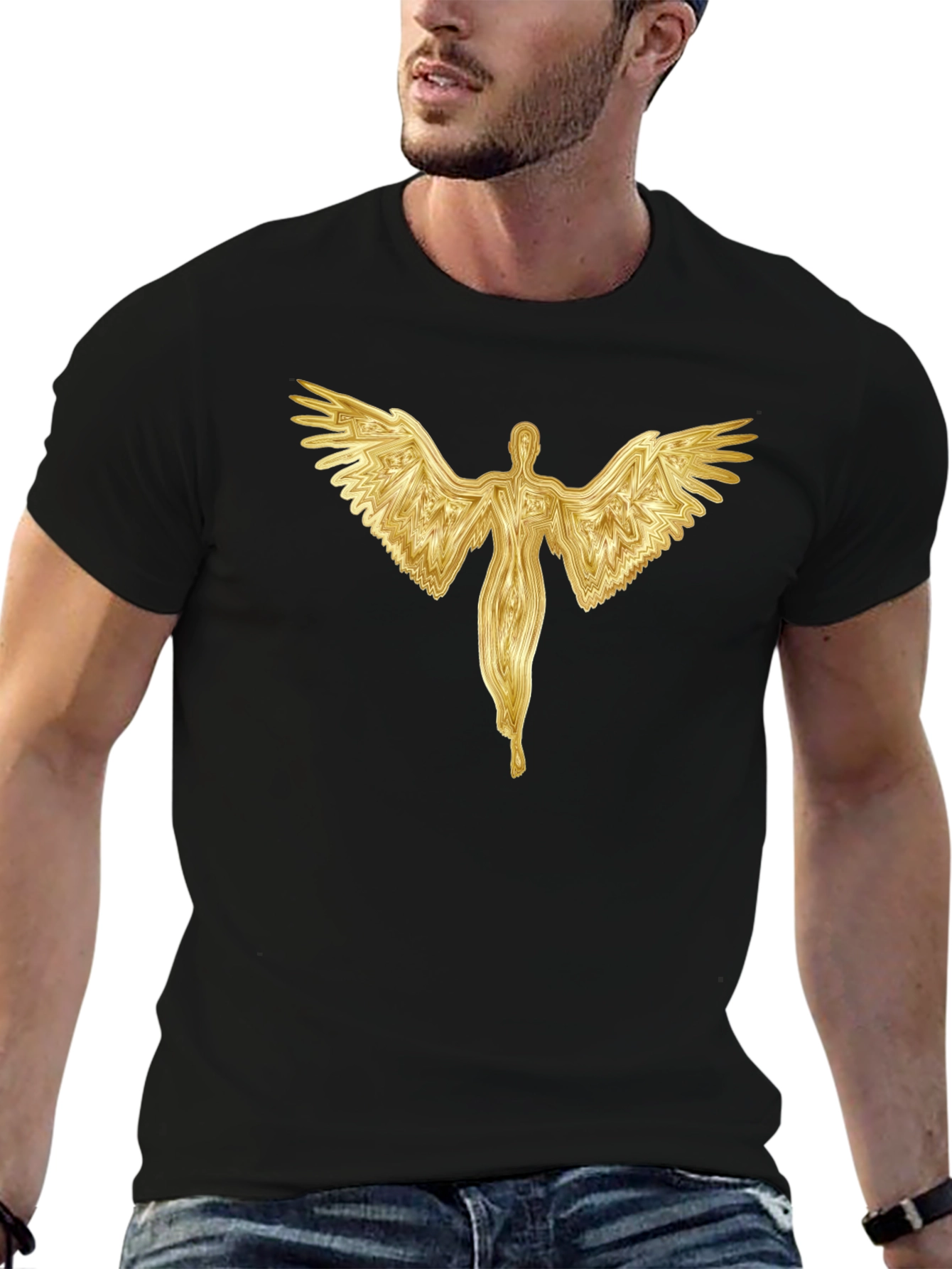 Golden Angel Graphic Black T-Shirt