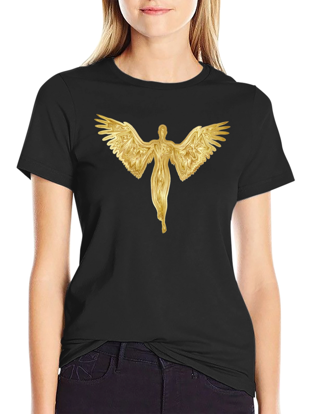 Golden Angel Graphic Black T-Shirt