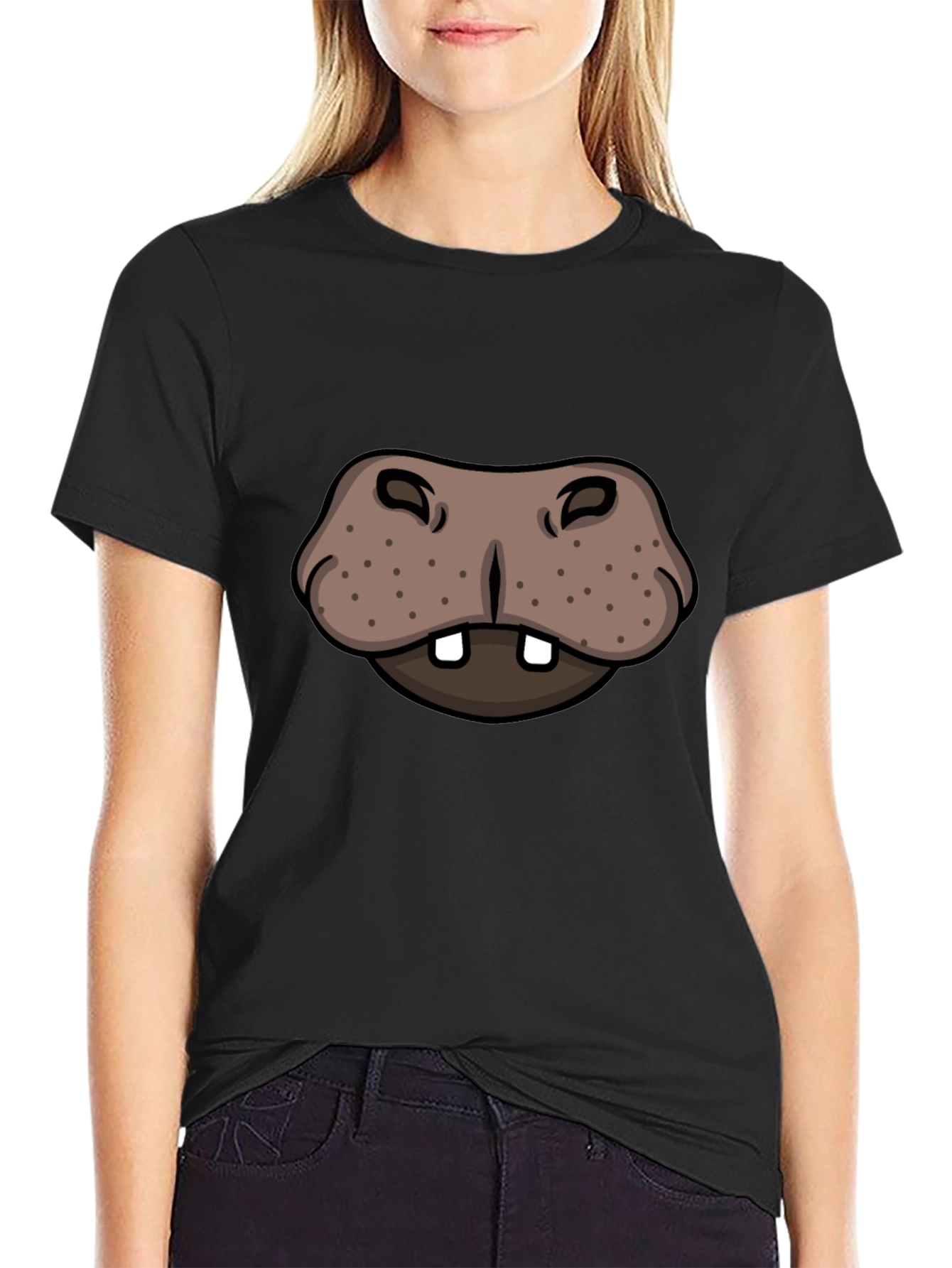 Hippo Face Graphic Tee - Funny Animal T-Shirt