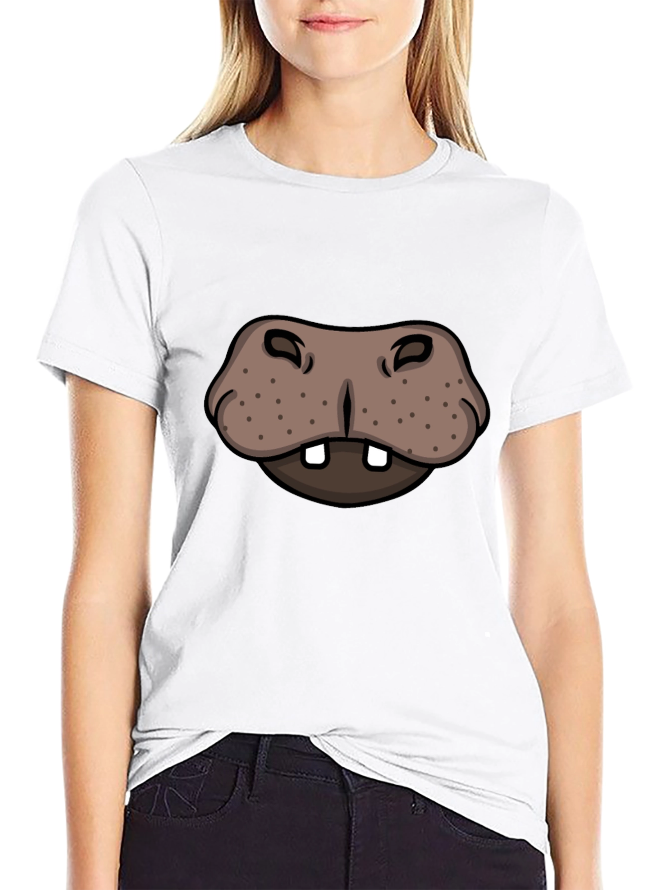 Hippo Face Graphic Tee - Funny Animal T-Shirt
