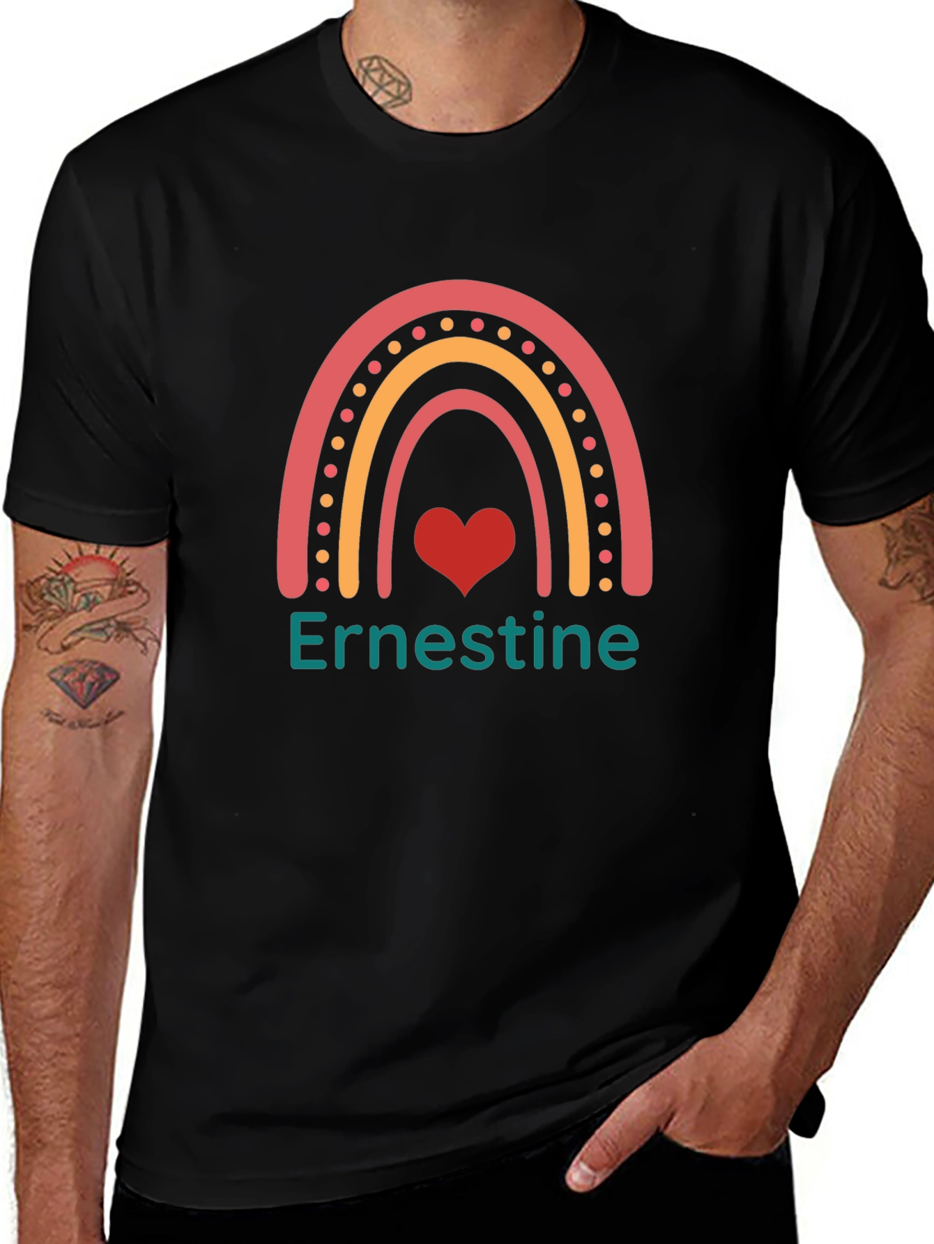 Ernestine Rainbow Heart Black Tee