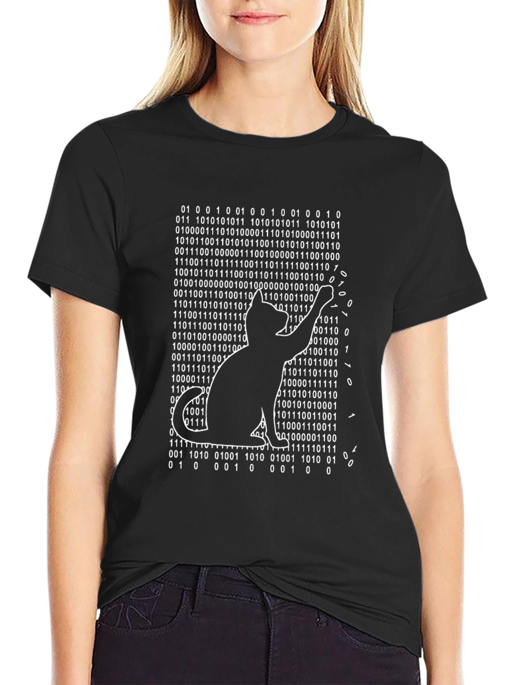 Binary Code Cat T-Shirt - Programmer Humor