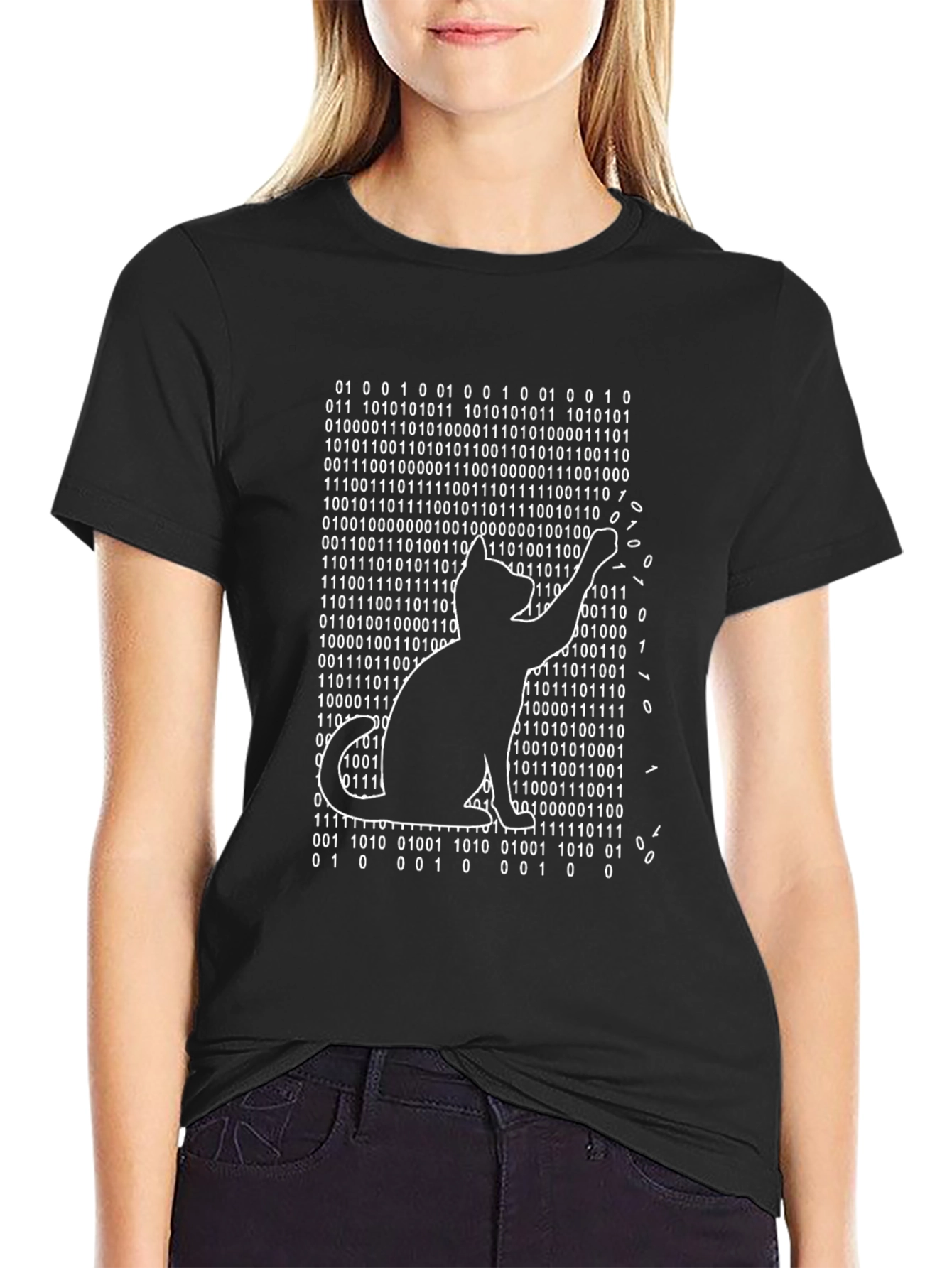 Binary Code Cat T-Shirt - Programmer Humor