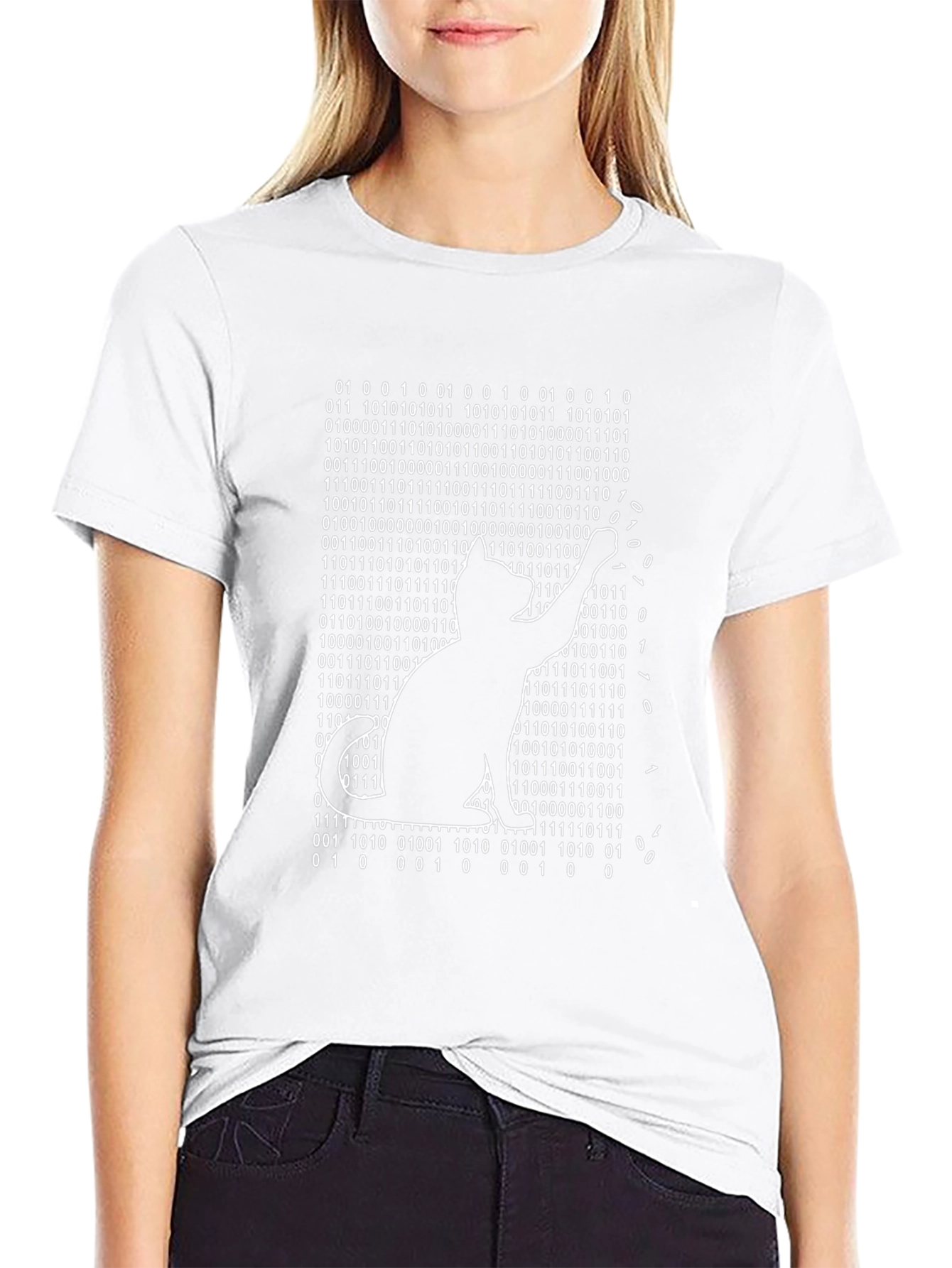 Binary Code Cat T-Shirt - Programmer Humor