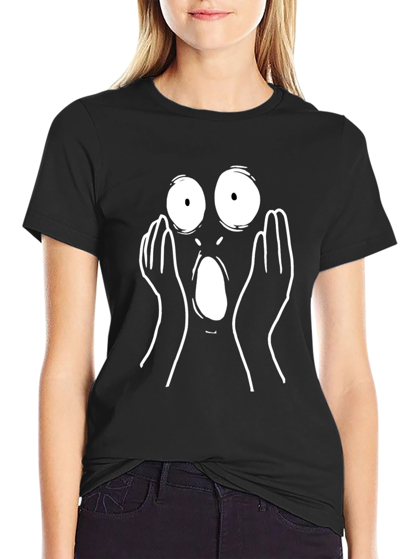 Shocked Expression Graphic Tee - Black Cotton