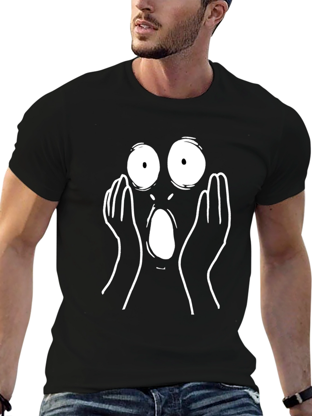 Shocked Expression Graphic Tee - Black Cotton